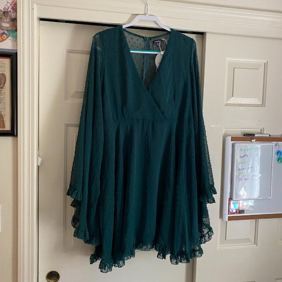 Elegant Green V-Neck Dress - Picture 2 of 10